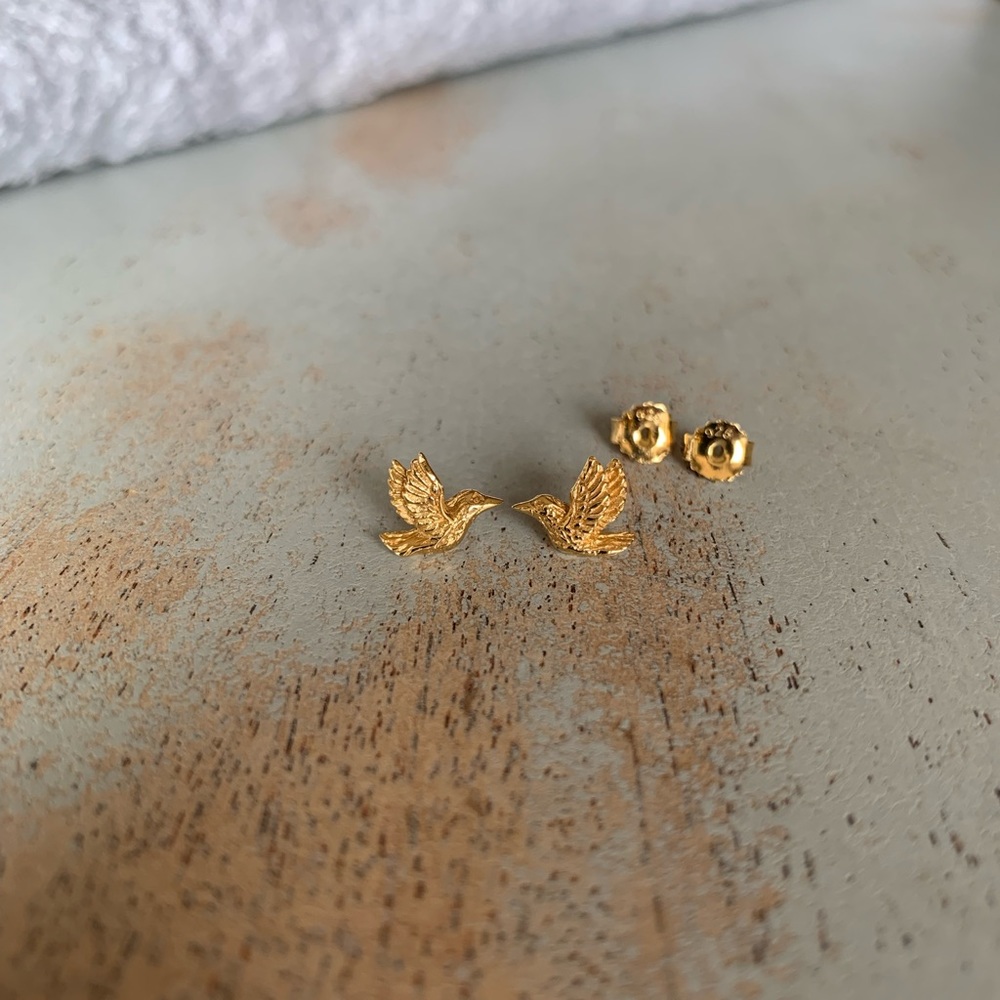 Handmade 14K gold plated bird studs